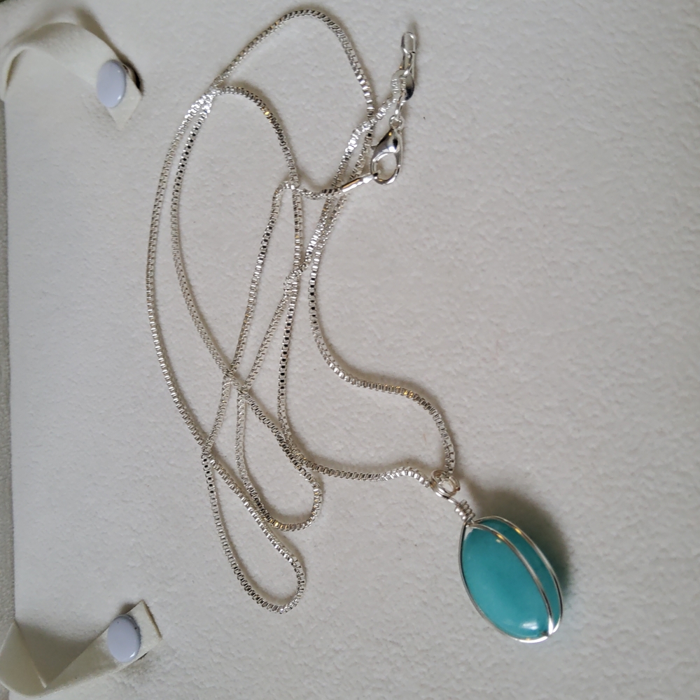 Sterling Silver Aquamarine Necklace 30” *Last One* - Picture 8 of 9